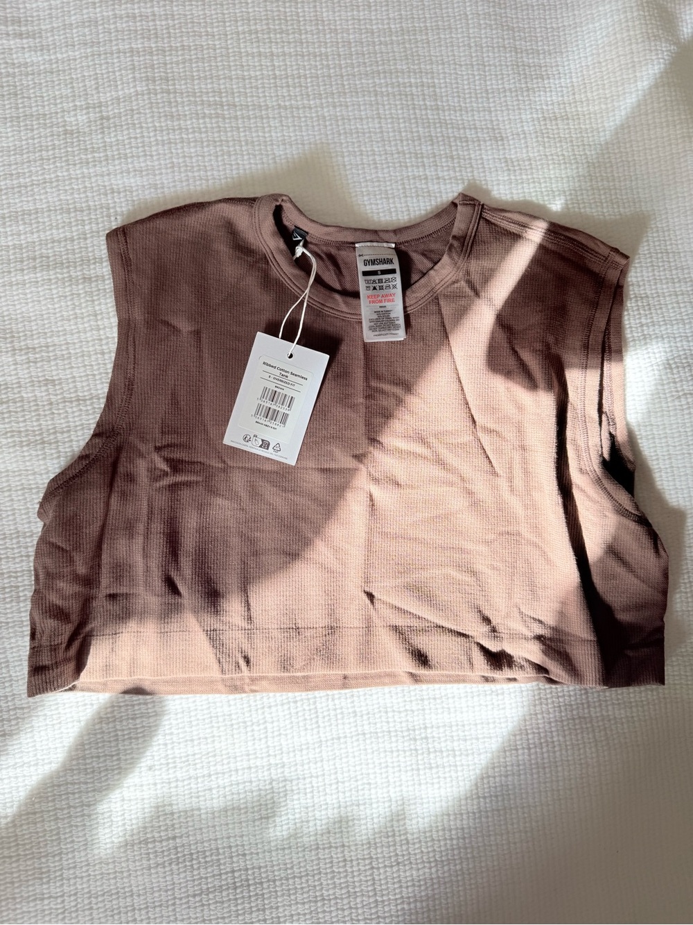Gymshark Ribbed Cropped Muscle Tank Top in Brown